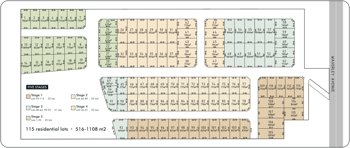 Merrigum Green Estate full masterplan — 115 lots across five stages